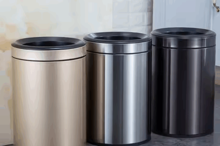 10L Open Top Stainless Steel Cylinder Trash Bin – Round Uncovered Waste Bin for Commercial Use (4) 10L Stainless Steel Open Top Trash