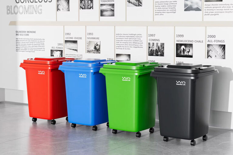 30L Outdoor Plastic Wheelie Bin – Flat-Lid Hand Open Trash Can with 4 Wheels (1) 30L outdoor plastic wheelie bin