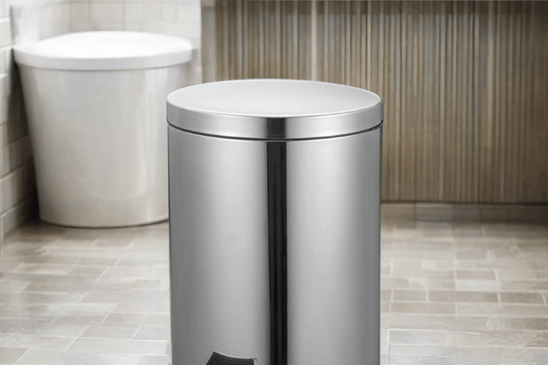 Custom Logo Stainless Steel Foot Operated Trash Can – Mirror Surface Round Bathroom Rubbish Bin (1) Stainless Steel Foot Operated Trash