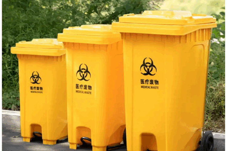 HDPE Plastic Medical Waste Bin 100L with Pedal and Wheels for Indoor Outdoor Use (7) HDPE 100L Medical Waste Bin