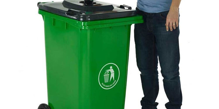 240L HDPE waste bin with rubber