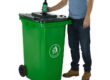 240L HDPE waste bin with rubber