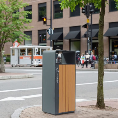 Wooden Outdoor Waste Bin with Ashtray