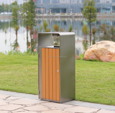 Wooden Outdoor Waste Bin with Ashtray