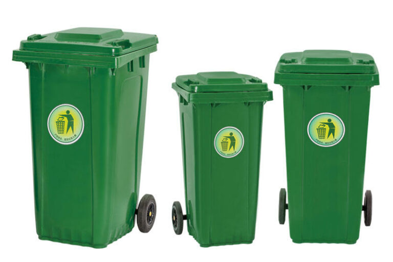 Large plastic wheelie bin with foot pedal