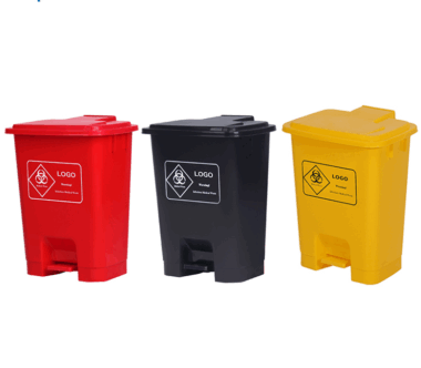 Yellow plastic medical waste bin