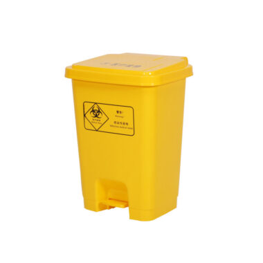 Yellow plastic medical waste bin