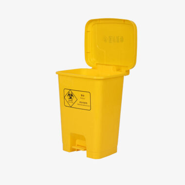 Yellow plastic medical waste bin