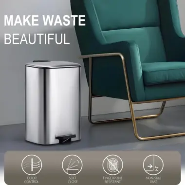 rectangular soft close pedal trash can