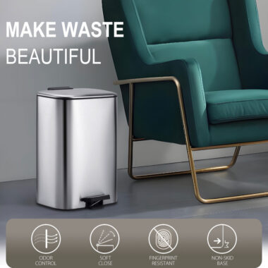 rectangular soft close pedal trash can