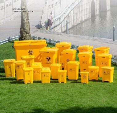 Plastic medical waste bin with foot