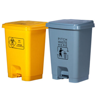 Plastic medical waste bin with foot