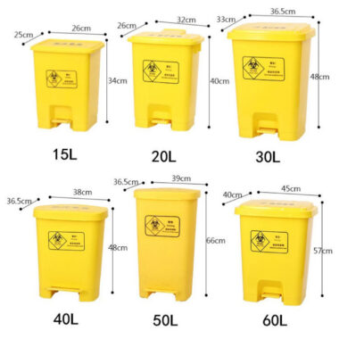 Plastic medical waste bin with foot
