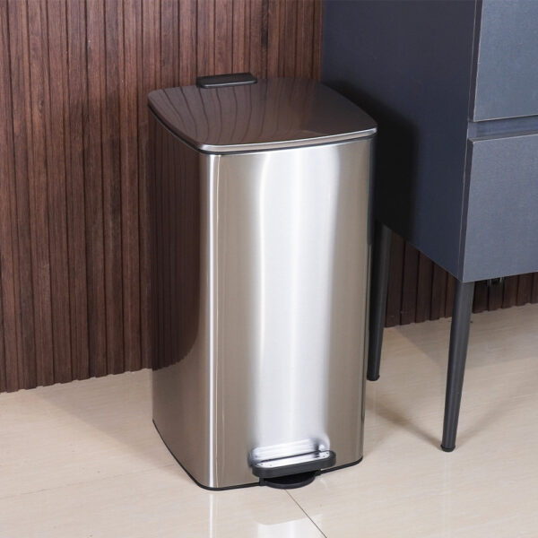 Stainless steel square pedal trash can