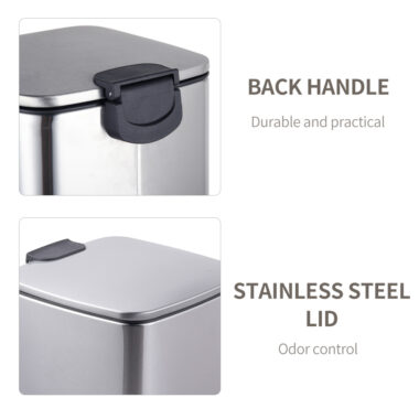 Stainless steel square pedal trash can